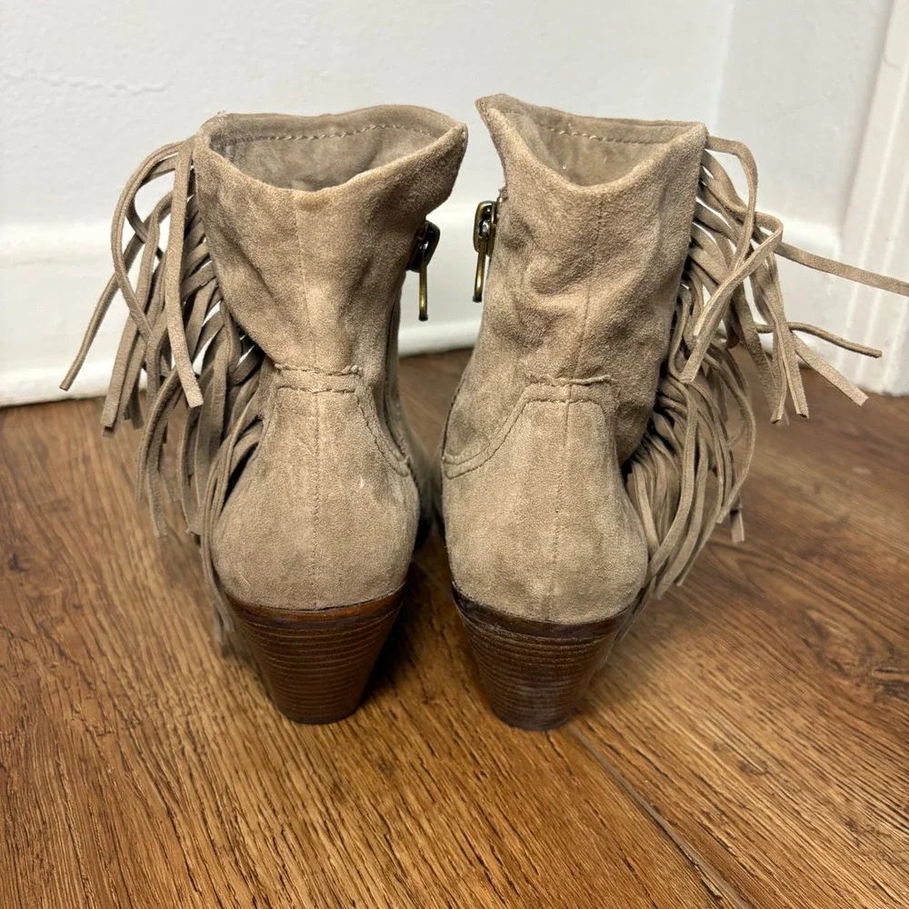 Sam Edelman Louie Tan Suede Fringe Ankle Boots Womens 10 M Western Festival Boho